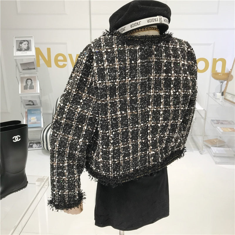 High-quality Temperament Ladies style tweed women short Jacket Women