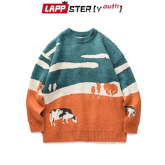 Youth Men Cows Vintage Winter Sweaters Pullover Mens O-Neck