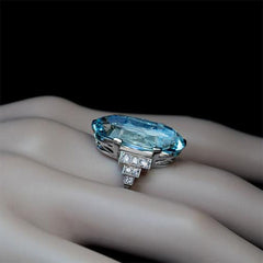 Female Light Sky Blue Wedding Ring Solitaire Band Oval Stone Engage Party