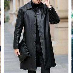 Trench Coats Men Leather Trench Coat Casaco Masculino X-Long Trench Jackets