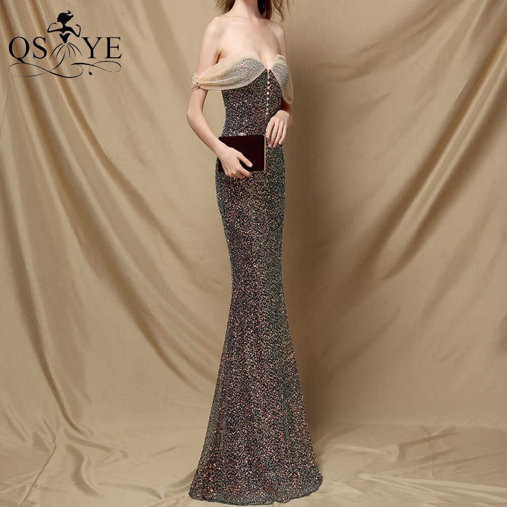 Homecoming Dresses: Prom Dress Side Sleeves Mermaid Evening Gown Buttons Sequin