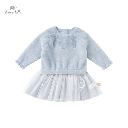 dave bella autumn baby girl cute cartoon mesh sweater dress children
