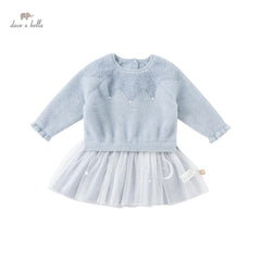 dave bella autumn baby girl cute cartoon mesh sweater dress children