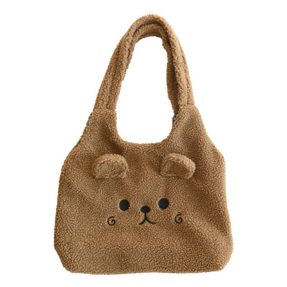 Winter Soft Plush Tote Bag Women Cartoon Embroidery Imitation