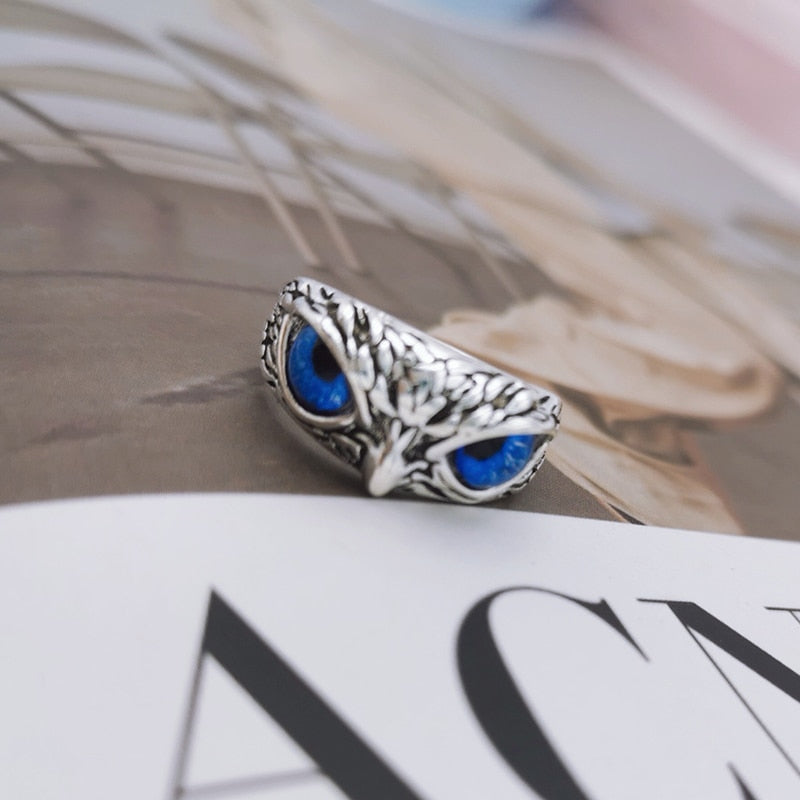 Retro Cute Simple Design Owl Ring Multicolor Eyes Silver Color Men Women