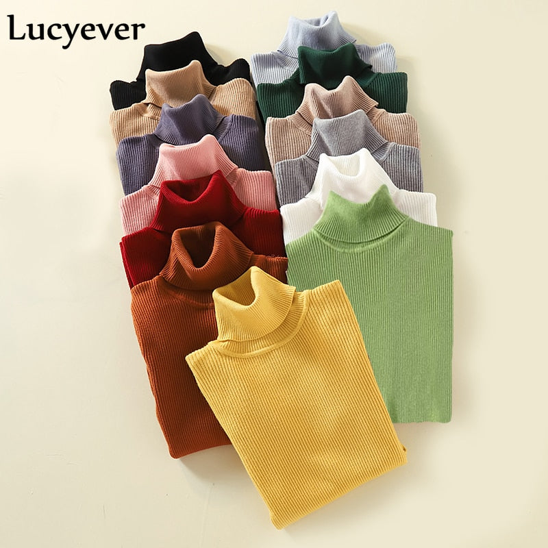 Turtleneck Women Pullover Sweater Spring Jumper Knitted Basic