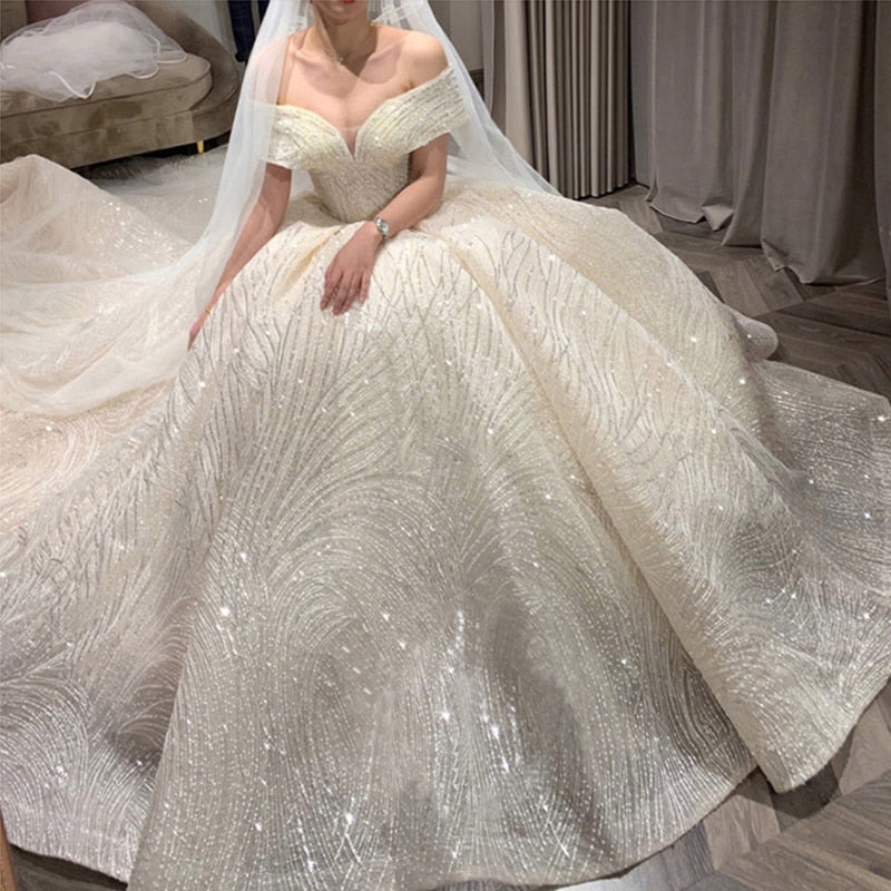White Bridesmaid Dresses: Wedding Dress Bride Off The Shoulder Wedding Ball Gown Dress