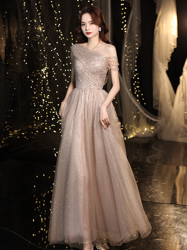 Evening wear Dresses: Off Shoulder A Line Prom Dress  Fashion Sequins