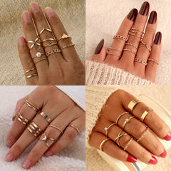 Women Twist Pearl Pearl Rings Set Fashion Geometric Hollow Crystal Ring