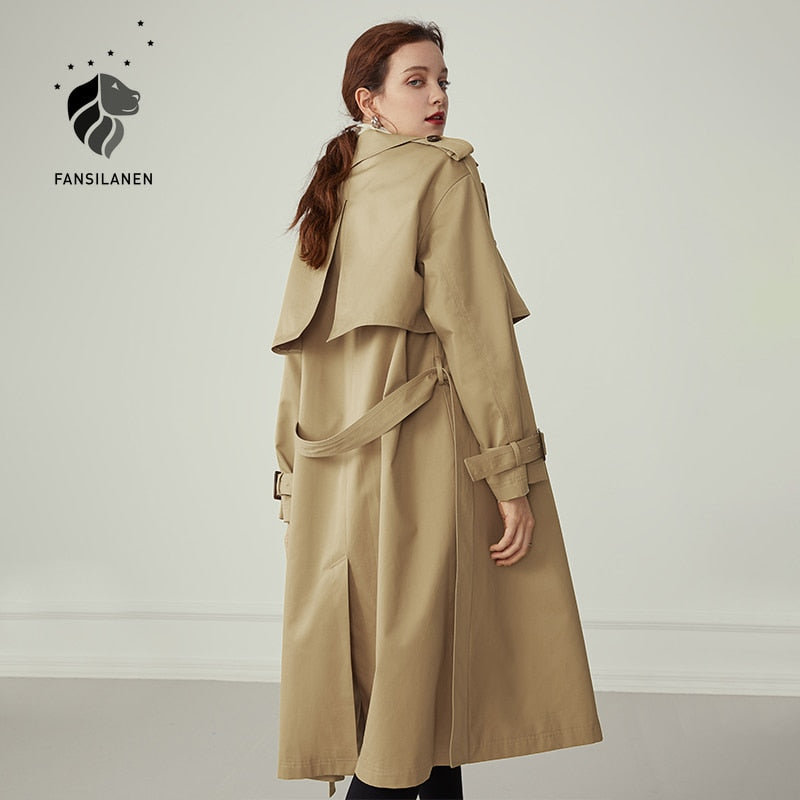 100% Cotton Khaki Long Women Trench Coat