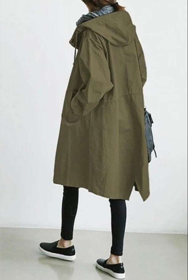 Fashion Womens Trench Coats Hooded Long Spring Autumn Windproof