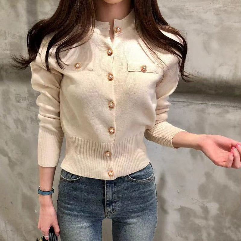JMPRS Fashion Women Cardigan Sweater Spring Knitted Long Sleeve Short Coat