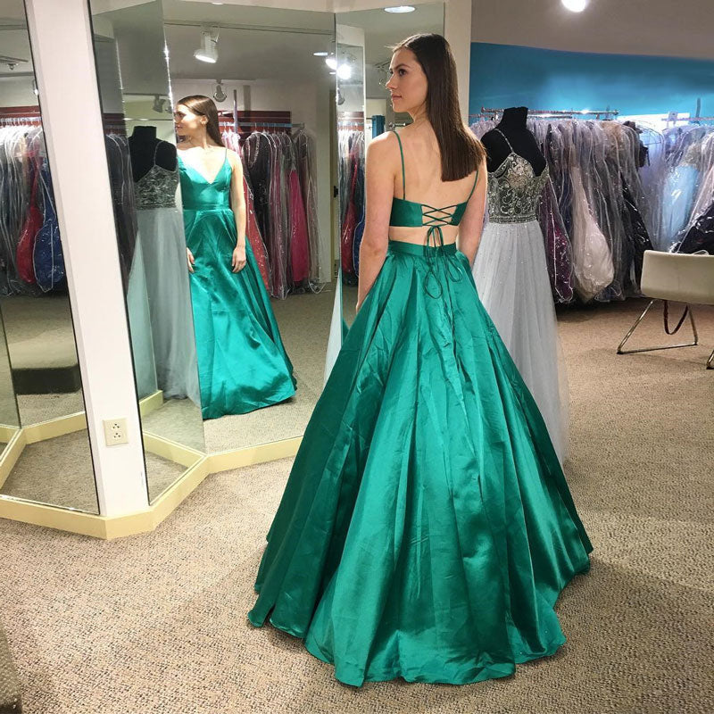 Homecoming Dresses: Satin V-neck Prom Dress Woman Formal Evening Party Gowns