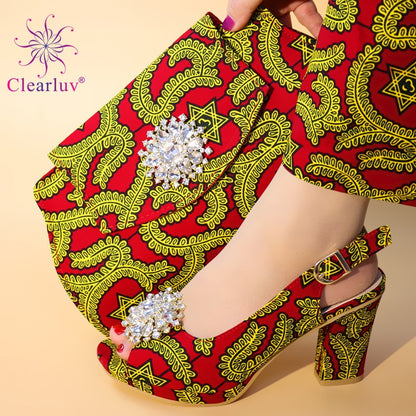 Red Color African Matching Shoes and Bags Italian In Women Sales On Decorated with Stone Summer Sandals
