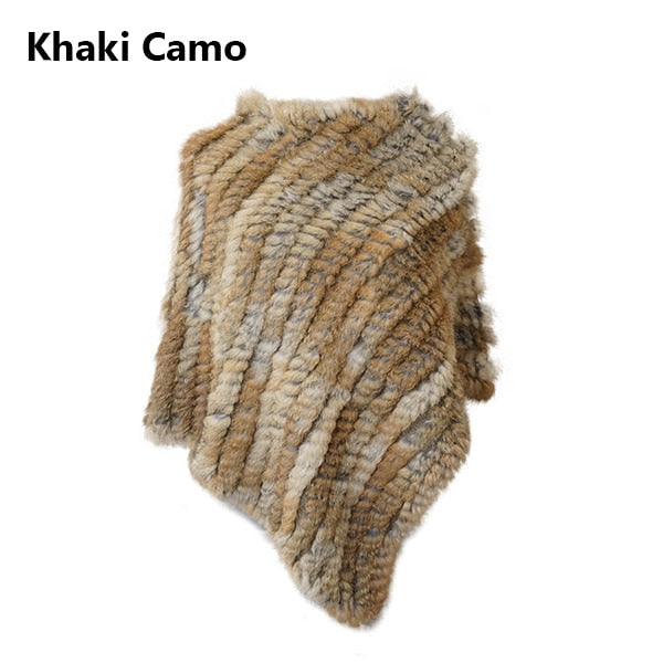 Real Fur Knitted Natural Fur Poncho Vest Fashion Wrap Coat Shawl