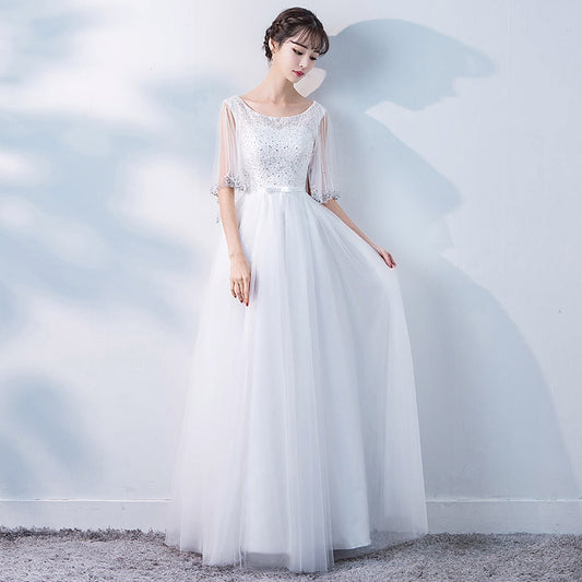 Evening wear Dresses: O Neck Tulle Evening Dresses Long Crystal Beading Prom