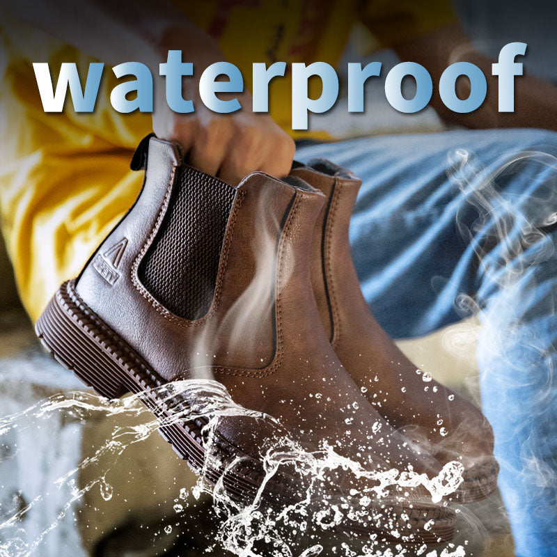 Waterproof Safety Work Shoes For Men Chelsea Steelhead Leather Boots Male