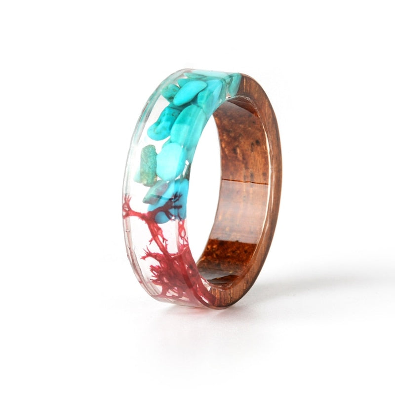 Wood Resin Ring Transparent Epoxy Resin Ring Fashion Handmade Dried Flower
