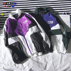 Hip Hop Spring Jackets Men Windbreaker Patchwork Autumn Loose Casual Jacket