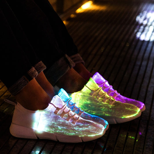 Size 25-46 Fiber Optic Fabric Light Up Shoes 11 Colors Flashing Teenager