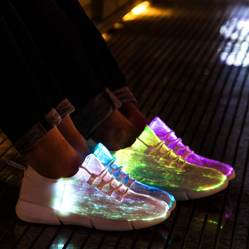 Size 25-46 Fiber Optic Fabric Light Up Shoes 11 Colors Flashing Teenager