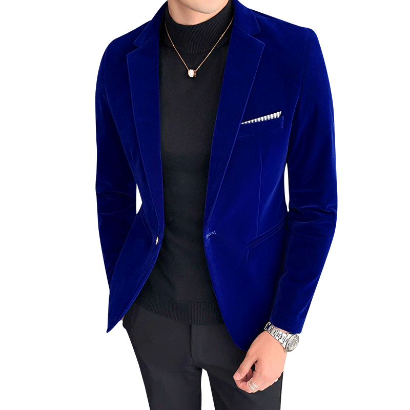 Velvet Wedding Dress Coat Mens Blazer Jacket Fashion Casual Suit Jacket