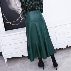 Maxi Skirt Women Female Harajuku Chic Genuine Leather 80cm Long Fishtail Jupe