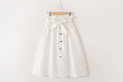 Women Casual Cotton Skirts Spring Summer Korean Style Solid Elegant High