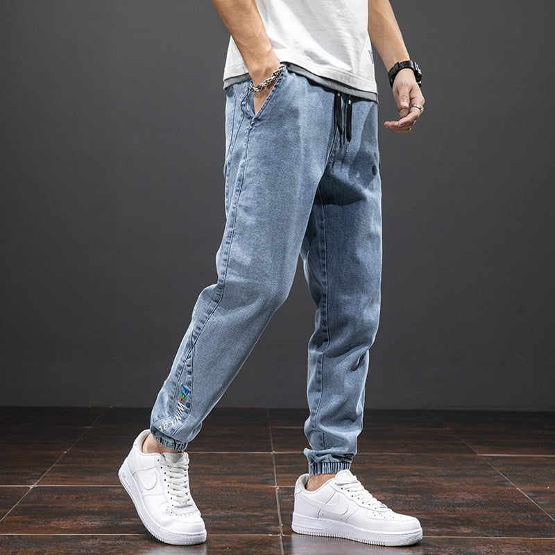 Spring Summer Black Blue Cargo Jeans Men Streetwear Denim Jogger