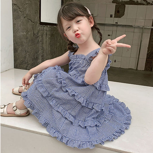 Summer Girls Dress Children Clothing Toddler Baby Kids Suspender Plaid Vest Dress