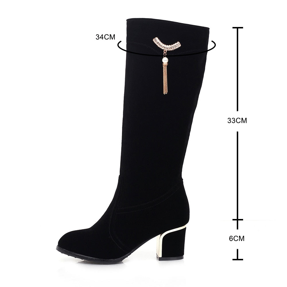 Female Knee High Boots Women Pu Leather Knee Winter Boots