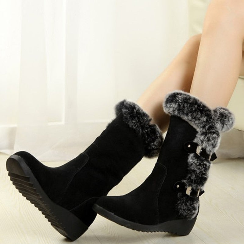 Winter Women Boots Casual Warm Fur Mid-Calf Boots shoes Women Slip-On