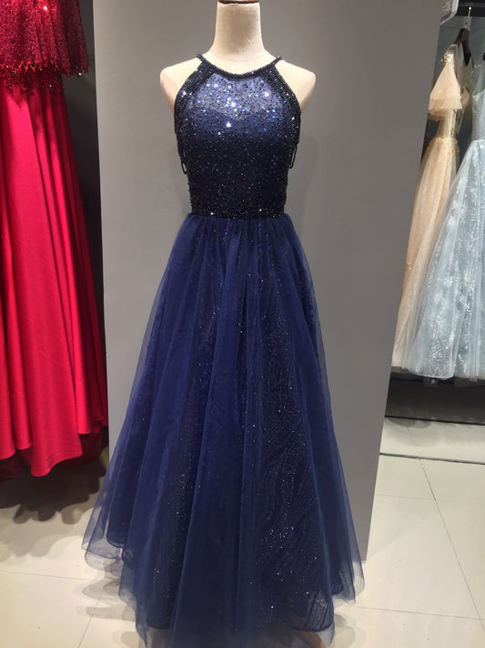 Evening wear Dresses: Sequins Evening Dress Banquet Elegant Halter Red