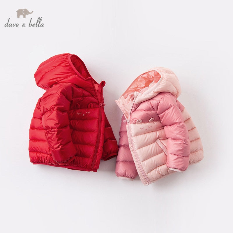 winter baby girls down cartoon coat zipper hooded outerwear