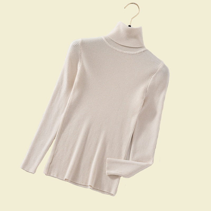 Turtleneck Women Pullover Sweater Spring Jumper Knitted Basic