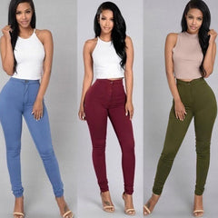 Solid Color Skinny Jeans Woman White Black High Waist Render Jeans Vintage