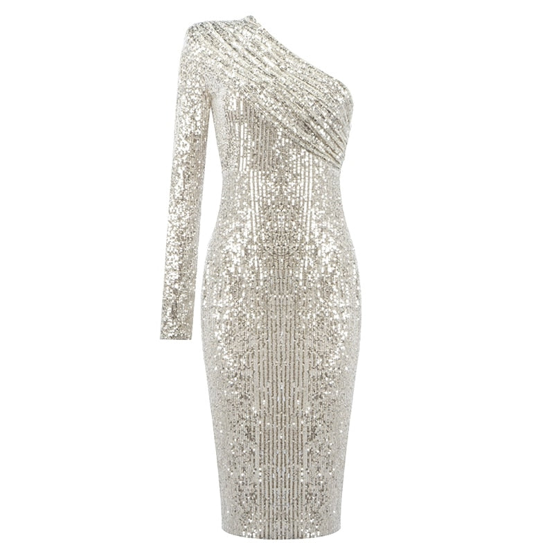 One Shoulder Dress Sparkle Glitzy Sequins Dress