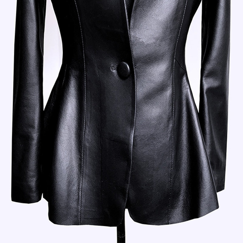 Autumn Black Slim Soft Pu Leather Jacket Women Deep V Neck