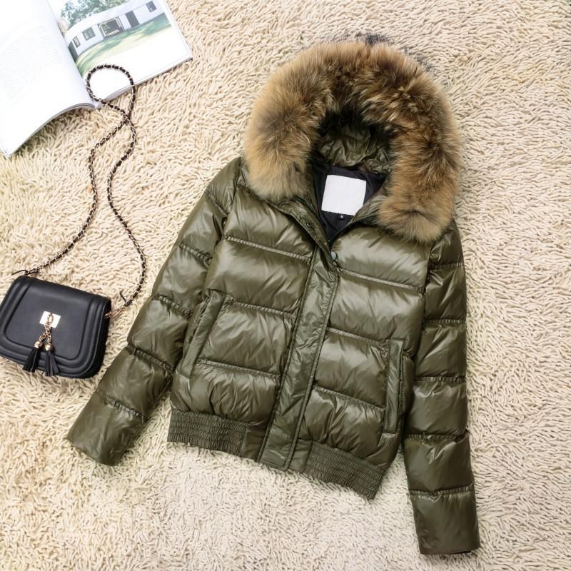 Winter Real Raccoon Fur Feather Jacket Women Hooded Slim White Down
