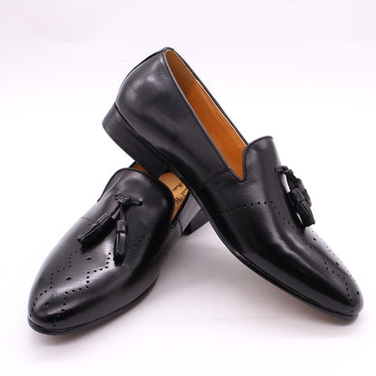 Men Tassel Loafers Calf Genuine Leather Wedding Party Men Casual Dress Shoes Fashion Gentleman Stree Style Men Shoes