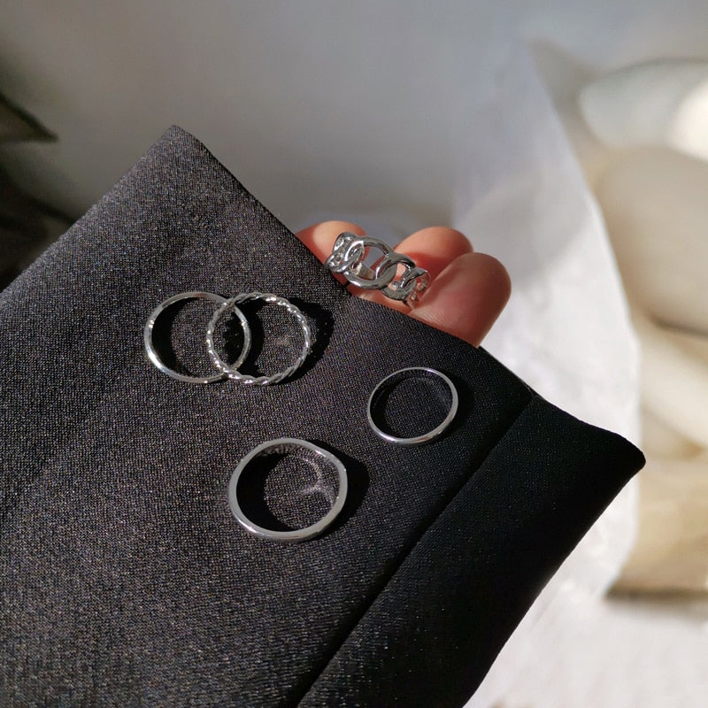 Punk Metal Geometry Circular Punk Rings Set Opening Index Finger