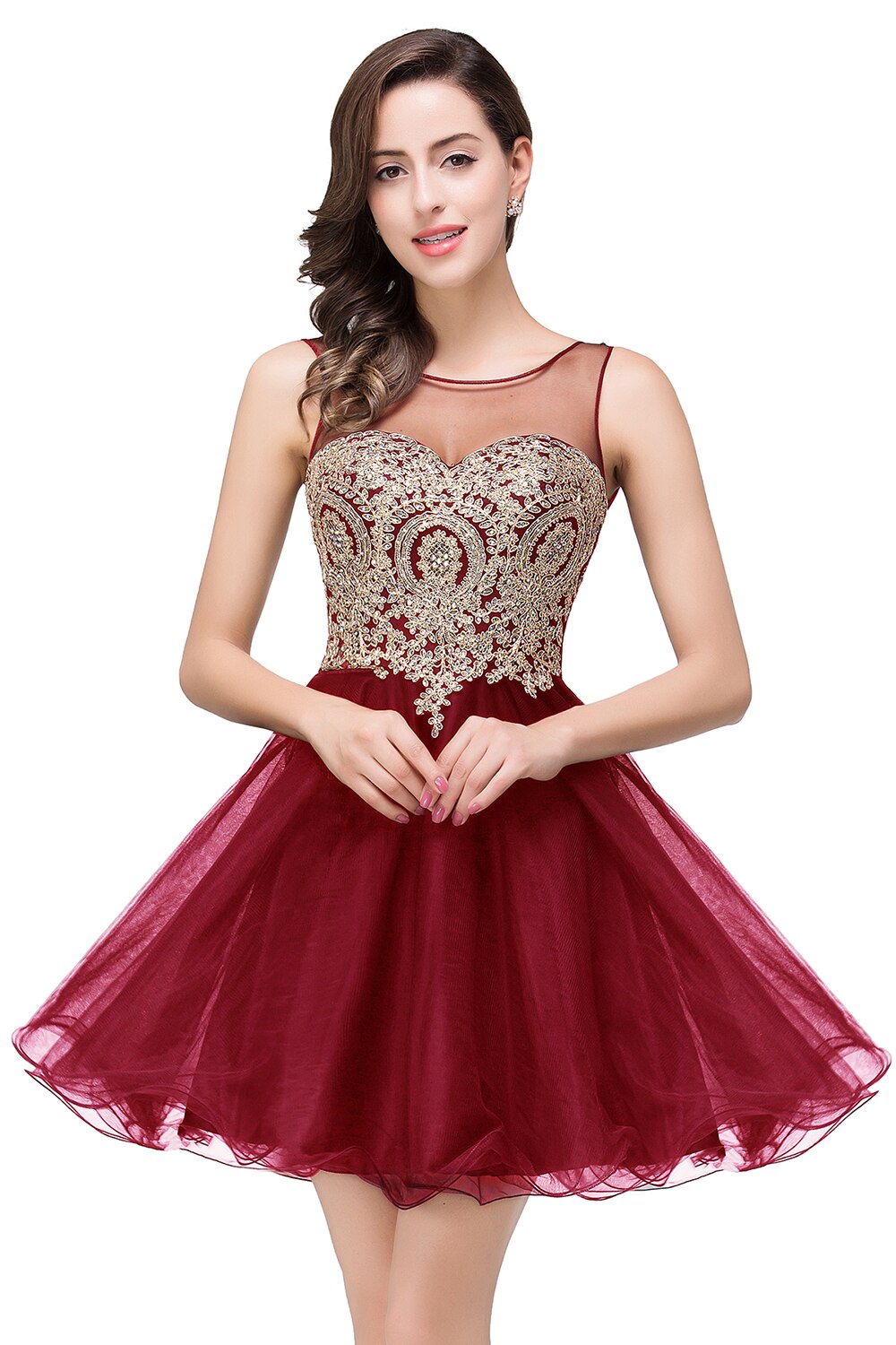 Homecoming Dresses: Champagne Tulle Short Prom Dresses Sweetheart Neck Sleeveless