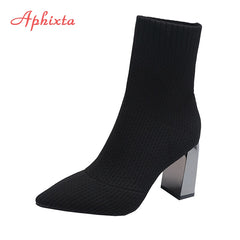 Metal Blade Heels Socks Boots Women Stretch Fabric Elastic Stilettos Heel