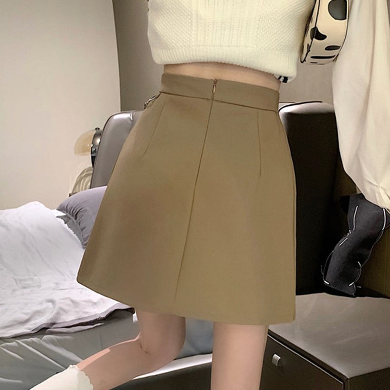 High Waist Mini Skirts Women Korean Style Streetwear All-match Solid