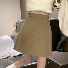 High Waist Mini Skirts Women Korean Style Streetwear All-match Solid