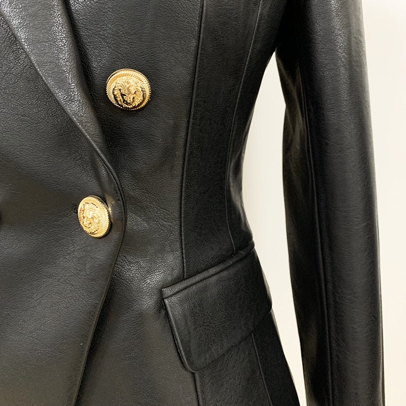 Winter Designer Blazer Jacket Women Lion Metal Buttons Double Breasted