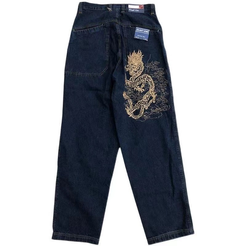 American retro street loose embroidered straight-leg jeans women