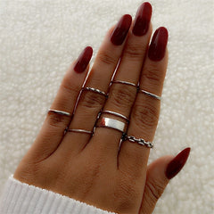Women Twist Pearl Pearl Rings Set Fashion Geometric Hollow Crystal Ring