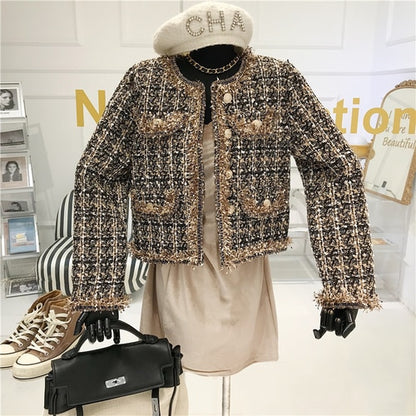 High-quality Temperament Ladies style tweed women short Jacket Women