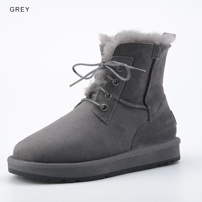 Fashion Leather Natural Wool Fur Lined Women